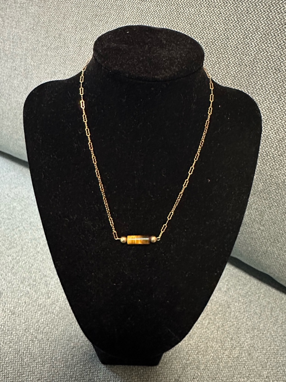 12K Gold-Filled Necklace with Tiger’s Eye Cylinder Bead Pendant
